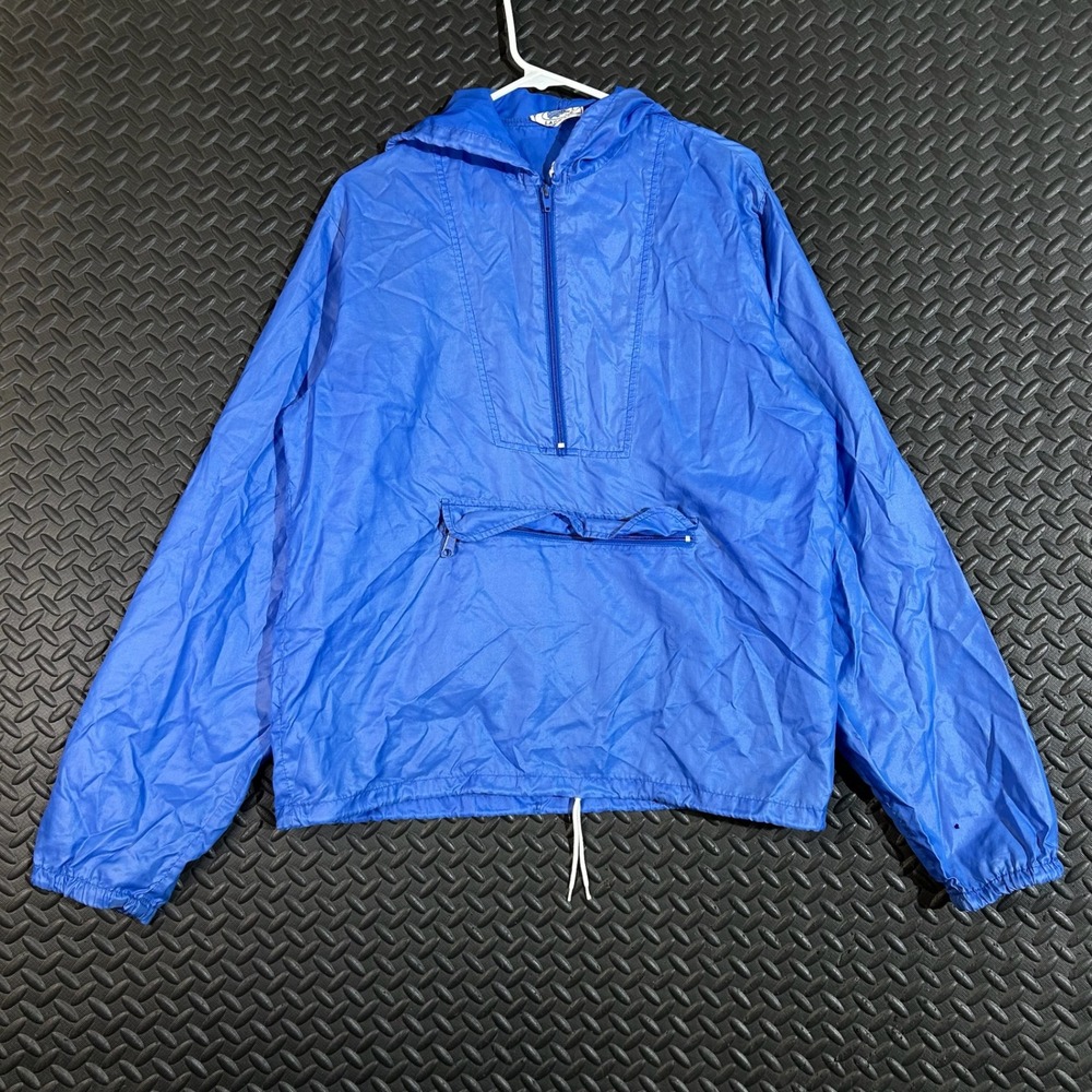 Lacoste IZOD Vintage Blue Windbreaker Pullover Jacket M‎ Hooded Half Zip 80s 90s